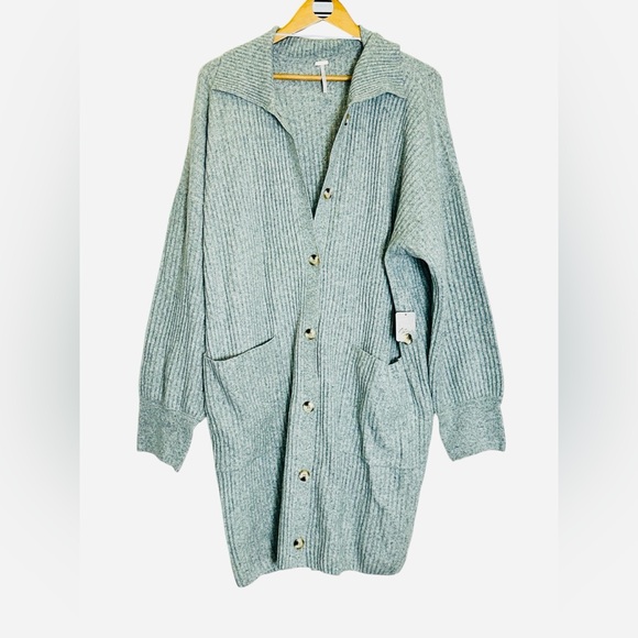 Free People Sandstorm Heather Grey Soft Button Emmy Long Cardigan Sweater - Picture 2 of 16